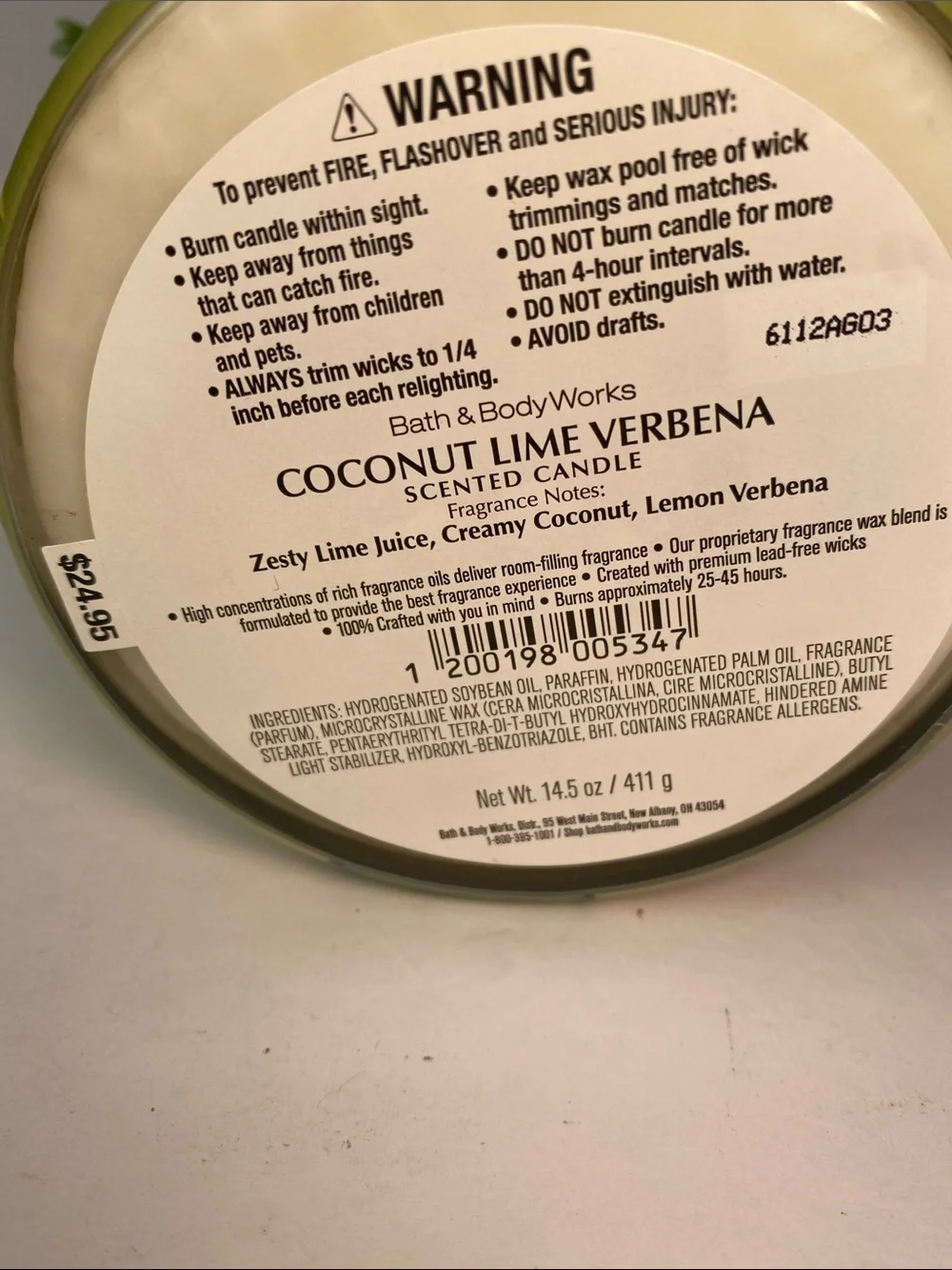 Bath & Body Works “Coconut Lime Verbena” New 3 Wick Candle